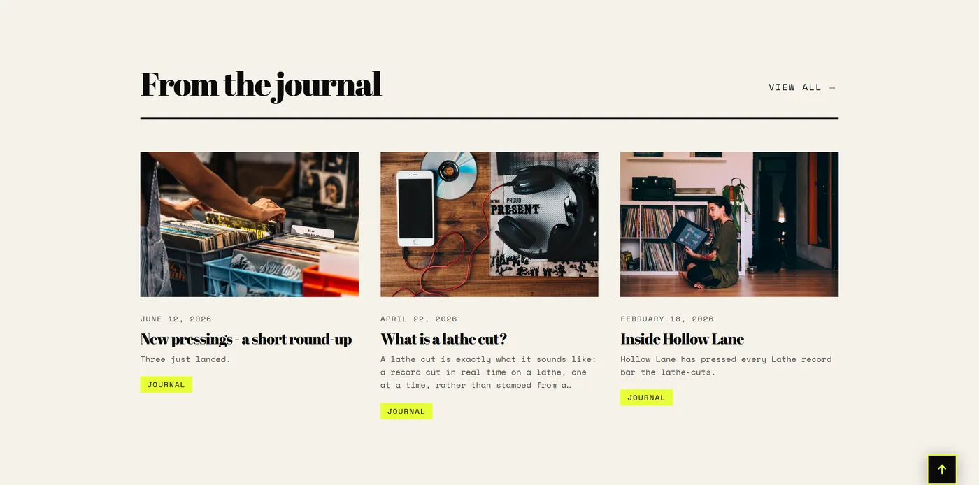 The Blog posts section on a live store