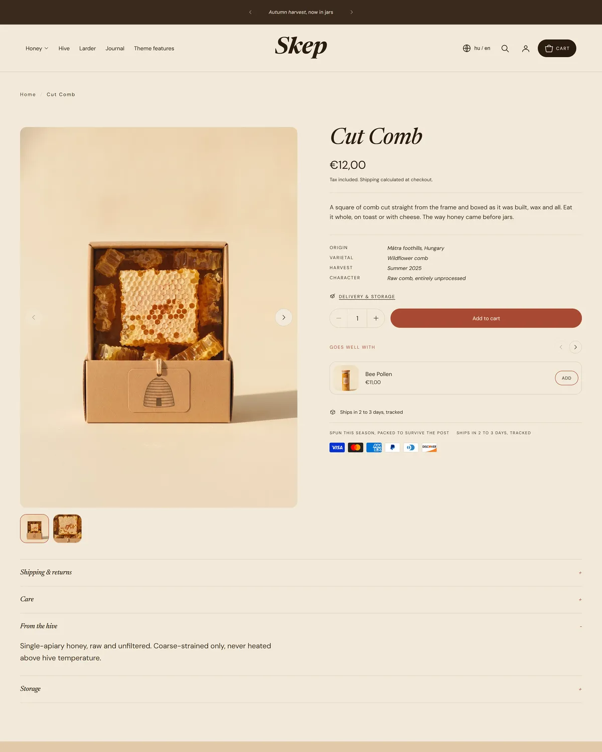 A product page in the Skep style