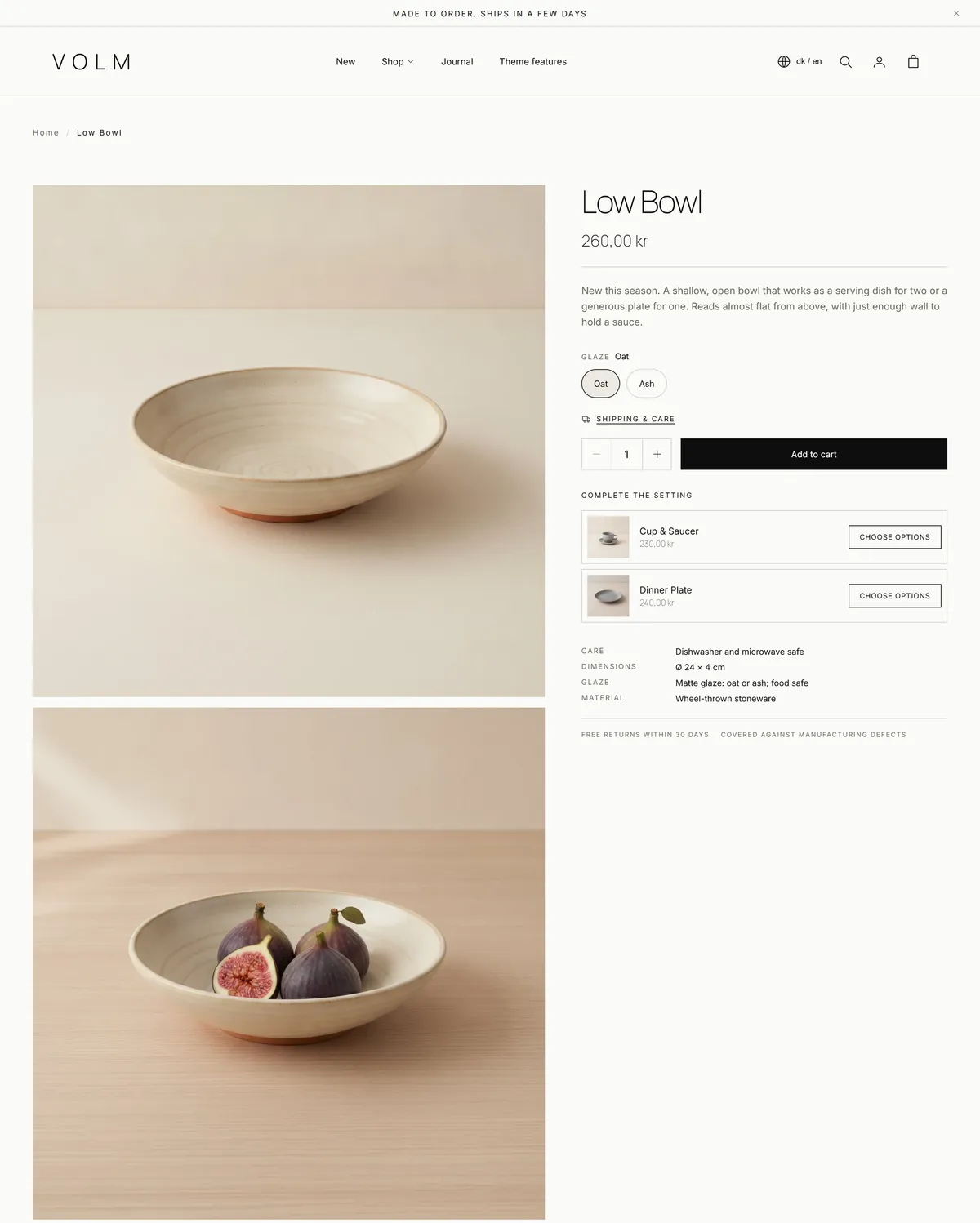 A product page in the Volm style
